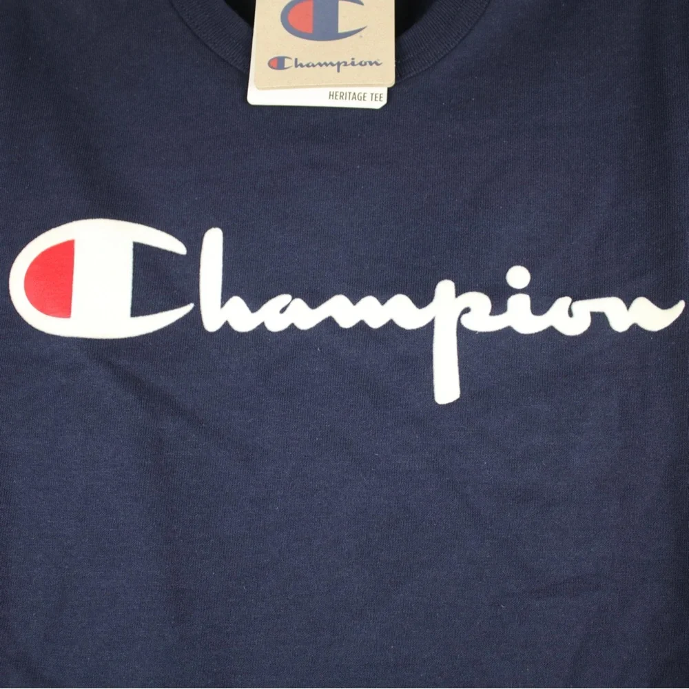 Champion Navy Blue 100%‎ Cotton Logo Heritage T-Shirt Mens Size Small - NEW - Picture 3 of 8